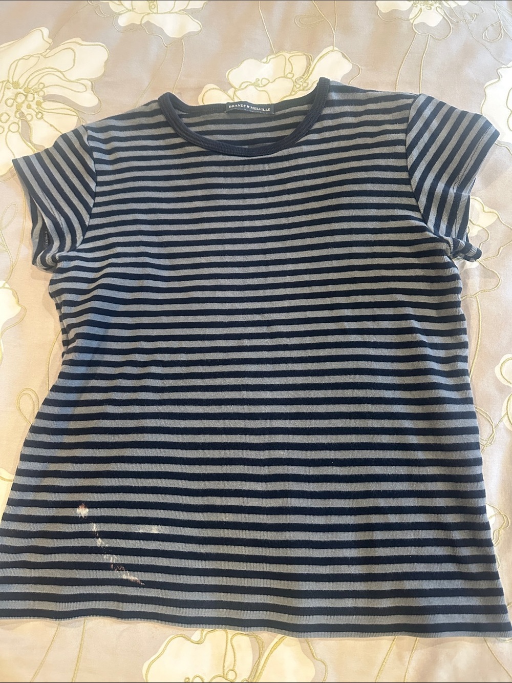 Brandy Melville Navy & Gray Striped Short Sleeve Tee - One Size